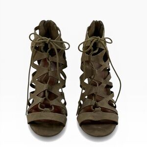 MIA Dark Taupe Lace-Up Cutout Heels